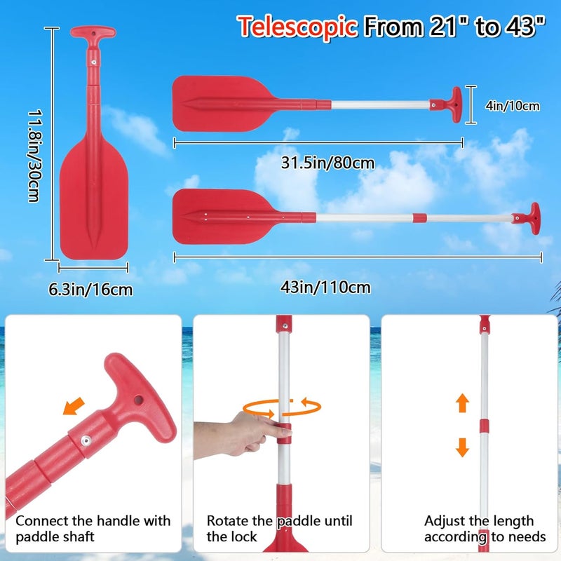 DEDU Boat Paddle Telescoping 2 Pack, Boat Oars Collapsible Emergency Paddle 21"-43" Adjustable, Telescoping Canoe Paddle Aluminum Shaft Anti Slip for Kids and Adults - Image 2